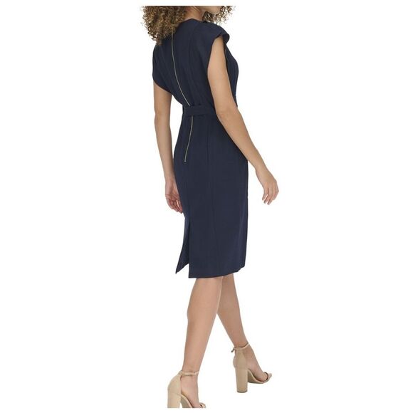 Eliza J Signature Stretch Crepe Solid Midi Dress - Picture 2 of 16